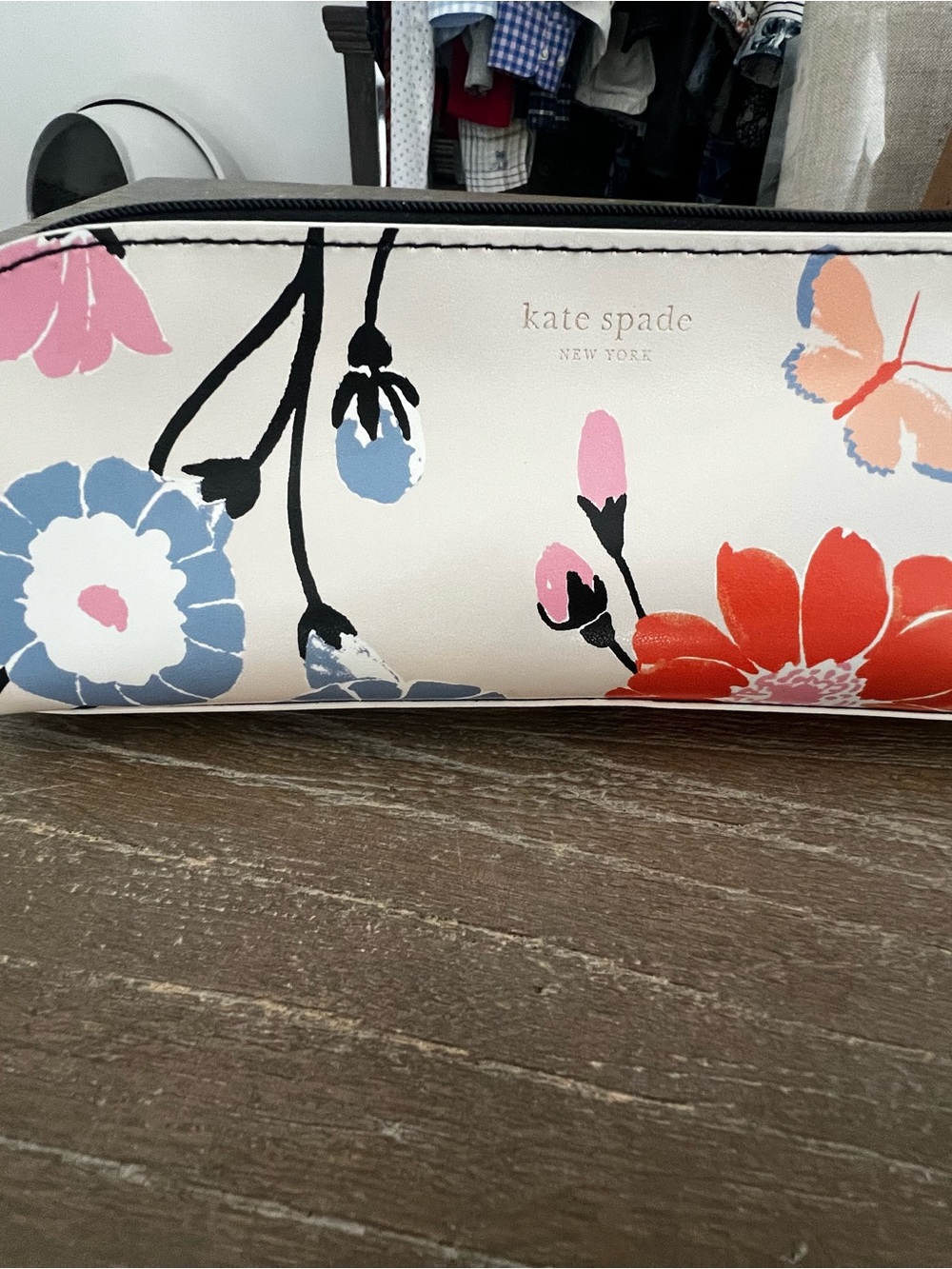 kate spade White Floral Cosmetic Pouch with Red, Blue & Pink Accents
